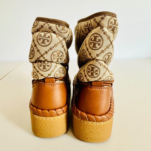 NEW TORY BURCH T SIGNATURE QUILTED CANVAS AND LEATHER SLEEPING BAG BOOTS - Picture 4 of 10